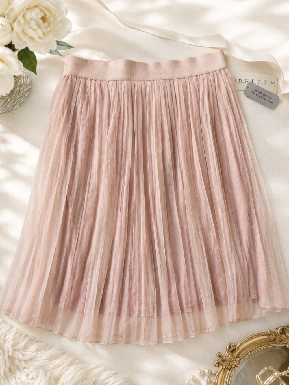 Metrowear Blush Pink Pleated Tulle Midi Skirt PXL NWT